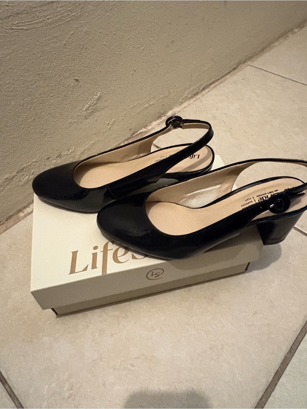 Life Stride Black Patent Slingback Heel